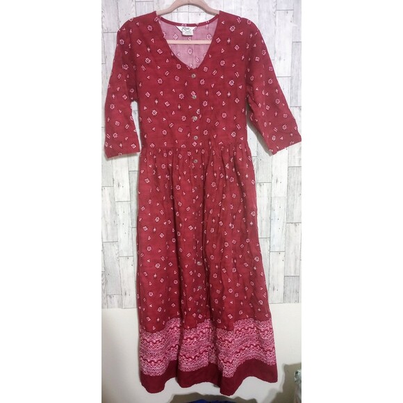 Vintage Roper Maxi Dress Bandana Look Western Button Up Size‎ Medium Made In USA - Picture 1 of 6